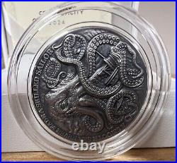 Kraken Life Quotes 1oz Antique finish Silver Coin 5 Cedis Republic of Ghana 2024