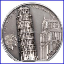 Leaning Tower of Pisa 2 oz silver coin antiqued CI 2022