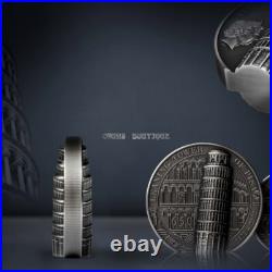 Leaning Tower of Pisa 2 oz silver coin antiqued CI 2022