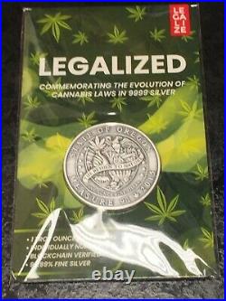 Legalized Oregon Antiqued Silver 1 Oz Coin. 999 Bullion Block Chain Cannabis