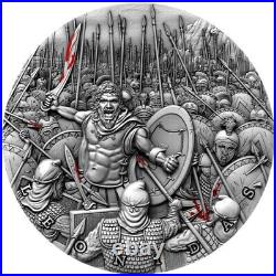 Leonidas Great Commanders 2 oz Antique finish Silver Coin 5$ Niue 2019