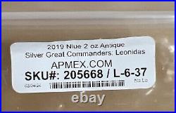 Leonidas Great Commanders 2 oz Antique finish Silver Coin Niue 2019