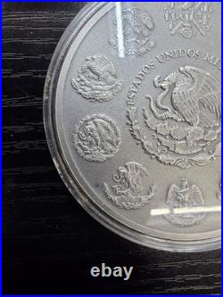 Libertad 2018 5 oz Silver Antique Finish Coin in Capsule Mexico Back Spot