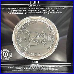 Lilith 2 oz Antique finish Silver Coin 2000 Francs CFA Cameroon 2022