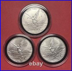 (Lot of 3) 2023 Mexico 1 Onza SiIver Libertad 1 oz 999 Fine SiIver BU in capsule