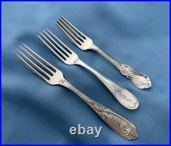 Lot of 3 Forks Sterling & Coin Silver 1 Dinner, 2 Salad Mono 161 Grams
