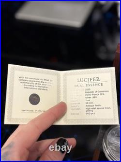 Lucifer Morning Star Dual Essence 2 oz Antique finish Silver Coin Cameroon 2023