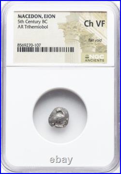 Macedon Eion 5th Century BC, GOOSE AR Trihemiobol Silver Greek Coin, NGC Ch VF