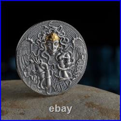 Medusa The Great Greek Mythology 2 oz Antique finish Silver Coin Cameroon 2023