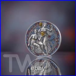 Melpomene & Thalia The Nine Muses 2 oz Antique finish Silver Coin Cameroon 2025 Melpomene & Thalia The Nine Muses 2 oz Antique finish Silver Coin Cameroon 2025