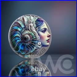 Mermaid Nature Spirits 2 oz Antique finish Silver Coin CFA Cameroon 2025