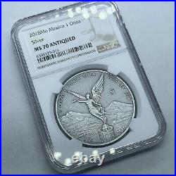Mexico Mo 2018 Silver Libertad Onza 1 oz. 999 Silver Antiqued Finish NGC MS70