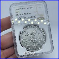 Mexico Mo 2018 Silver Libertad Onza 1 oz. 999 Silver Antiqued Finish NGC MS70
