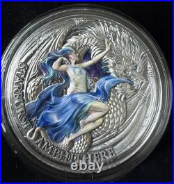 Mint XXI 2023 Dragonology Starburst Amphithere 2oz Silver. 999 Antique 365/500