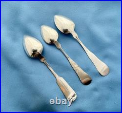 Mixed Lot Coin Silver 3 Soup or Desert Spoons Mixed Makers Mono 7 Inch 68 Grams