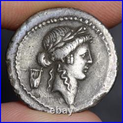 Moon Goddess Denarius 42BC Ancient Roman Republic Silver Coin Clodius Diana