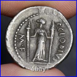 Moon Goddess Denarius 42BC Ancient Roman Republic Silver Coin Clodius Diana