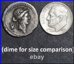 Moon Goddess Denarius 42BC Ancient Roman Republic Silver Coin Clodius Diana