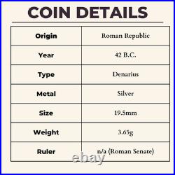 Moon Goddess Denarius 42BC Ancient Roman Republic Silver Coin Clodius Diana