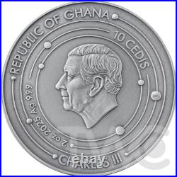 Moon Solar System 2 oz Antique finish Silver Coin 10 Cedis Ghana 2025 Moon Solar System 2 oz Antique finish Silver Coin 10 Cedis Ghana 2025