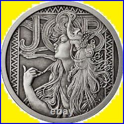 Mucha Job 5 Oz Antique Silver Limited Edition Coin Rare Coa