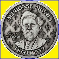 Mucha Job 5 Oz Antique Silver Limited Edition Coin Rare Coa