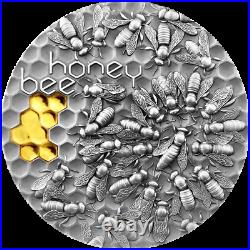 NEW! 2021 2 Oz. 999 Silver $5 Niue HONEY BEE High Relief Antiqued Coin COA OGP