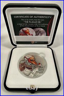 NEW! 2021 Niue $2 Plague Doctor 50g. 999 Silver Antiqued Coin 250 Made Box & COA