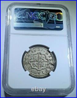 NGC MS61 1627 Spanish Silver 2 Reales Old BU Antique 1600's Two Bits Pirate Coin