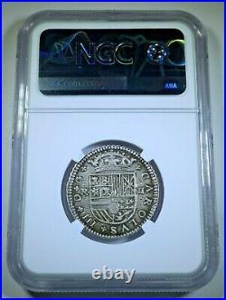 NGC MS62 1711 Spanish Silver 2 Reales Antique 1700's BU Colonial Two Bits Coin