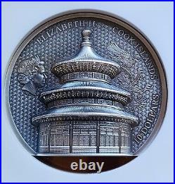 NGC MS70 Antiqued 2023 Cook 2oz Silver Coin Beijing Temple of Heaven