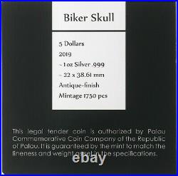 NGC MS70 First Releases Palau 2019 Biker Skull Antiqued Silver Coin 1oz COA Box