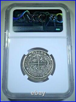 NGC VF-25 1718 Spanish Silver 2 Reales Genuine Antique 1700's Pirate Cross Coin