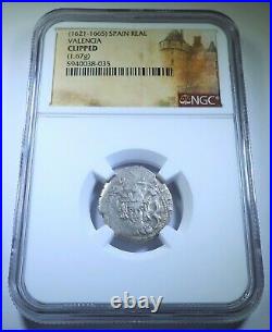 NGC Valencia 1600's Spanish Silver 1 Reales Antique Old Colonial Pirate Cob Coin