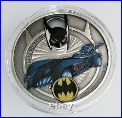 New! 2021 Batman 1997 Batmobile Antiqued 1 oz. 999 silver coin COA & OGP