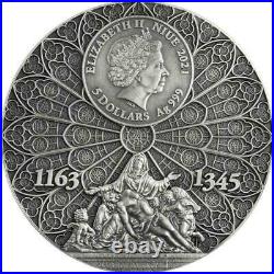 Niue 2021 5 $ AETERNITAS Notre Dame de Paris 2 oz Antique finish Silver Coin