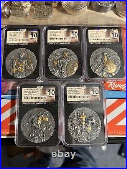 Niue 2024 2 oz Legendary Warrior Set 5 Antique Gilded Silver Coins NGCX MS10