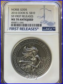 Norse Gods 2016 MS70 Antiqued Silver 2 Oz Cook Island
