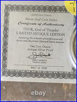 Norse Gods Coin Series, 5 Coin Set, Antique Silver Proof, Numbered with COA