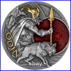Odin Lord of Valhalla 2 oz Antique finish Silver Coin 5$ Niue 2023