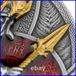 Odin Lord of Valhalla 2 oz Antique finish Silver Coin 5$ Niue 2023