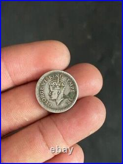 Old Antique Rare George VI King Emperor 1/4 Rupee India 1942 Silver Coin