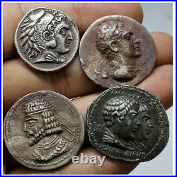 Old wonderful silver mixed 4 pcs Roman greek Sassanian coins # 139