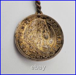 Original Antique c. 1700 Austria 3 Kreuzer Spoon Charm Leopold I Silver Coin Ag
