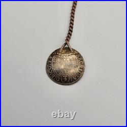 Original Antique c. 1700 Austria 3 Kreuzer Spoon Charm Leopold I Silver Coin Ag
