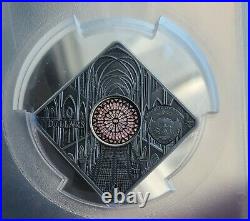 Palau Notre Dame Sacred Art Holy Windows Silver Coin PCGS MS70 FDI Antiqued