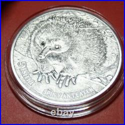 Papua New Guinea 5 Kina 2012 Silver Spiny Anteater F#3281 only 1000 Antique Fi