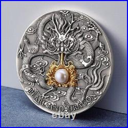 Pearl and Dragon Divine Pearls 2 oz Antique finish Silver Coin 5$ Niue 2022