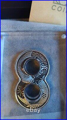 Perth mint Figure Eight Koi Fish 2019 2oz Silver Antiqued Coin COA number 1
