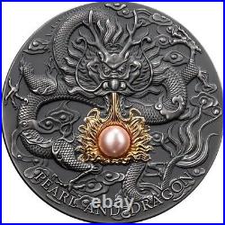 Pink Pearl and Dragon Divine Pearls 2 oz Antique finish Silver Coin 5$ Niue 2024